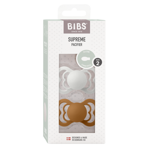 BIBS Set 2 suzete Supreme Silicon tetina simetrica 6-18 luni Haze/Caramel silicon