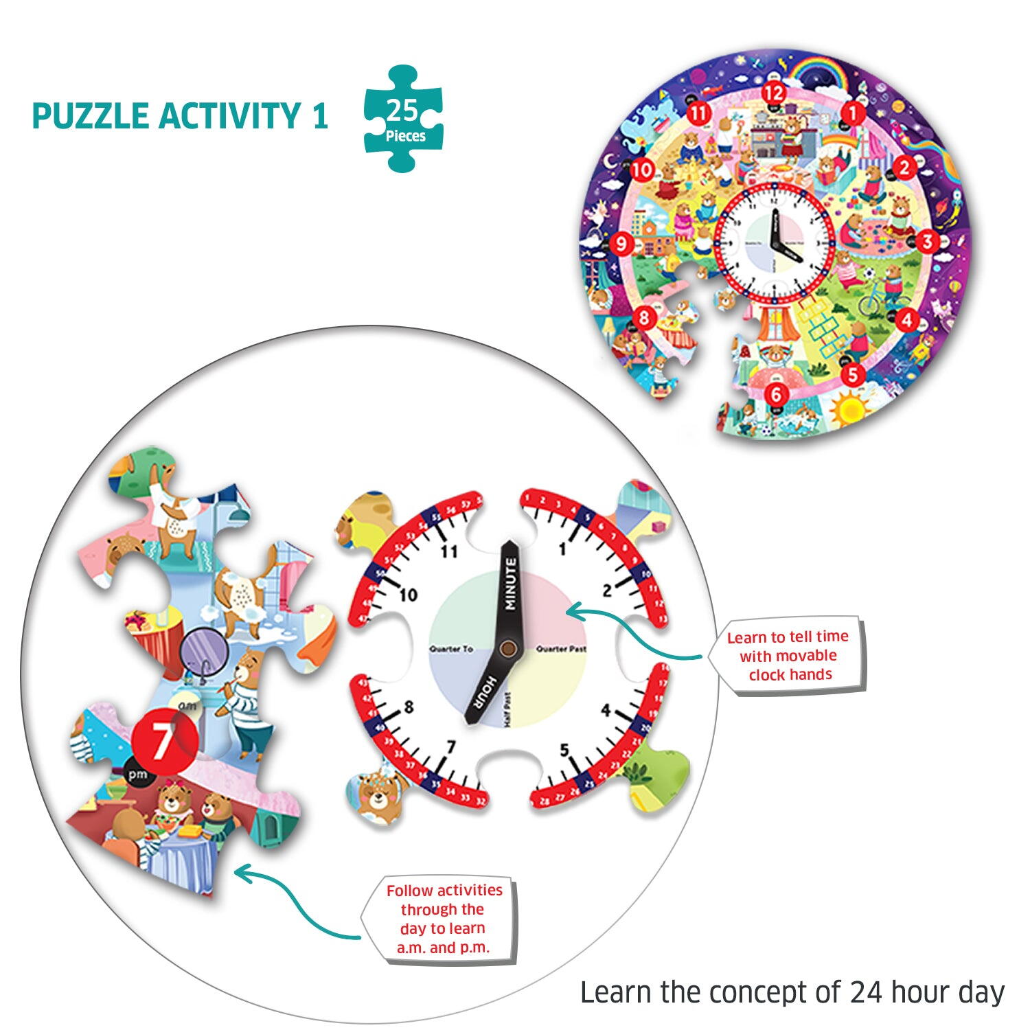 Puzzle - Ursuletul invata ceasul