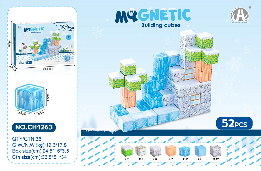 Cuburi magnetice - Iarna 52 piese (2.5 cm)
