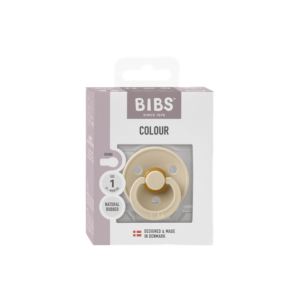 BIBS - Suzeta Colour Latex, tetina rotunda, 0+ luni, ambalaj premium-Vanilla