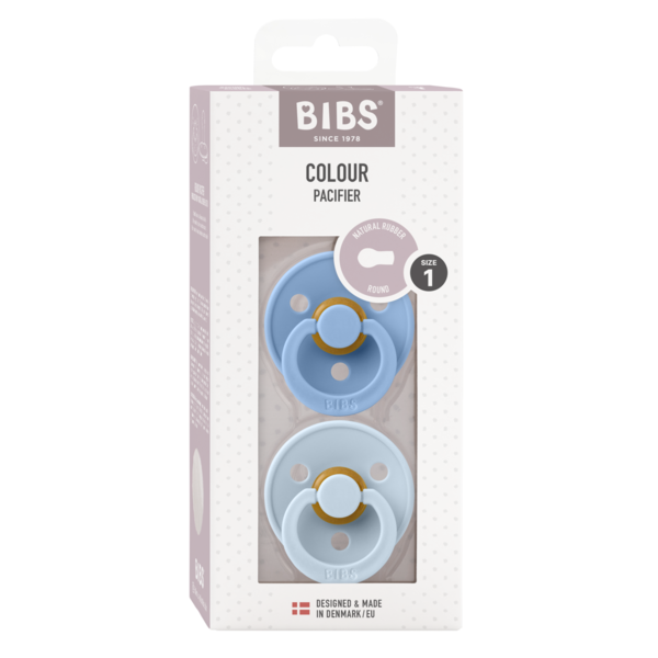 BIBS - Set 2 suzete Colour Latex, tetina rotunda, 0 luni +-Sky Blue/Baby Blue