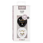 BIBS - Set 2 suzete Colour Latex, tetina rotunda, 0 luni +-Black/White