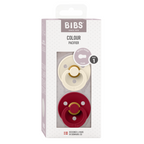 BIBS - Set 2 suzete Colour Latex, tetina rotunda, 0 luni +-Ivory/Ruby
