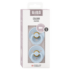 BIBS - Set 2 suzete Colour Latex, tetina rotunda, 0 luni +-Baby Blue