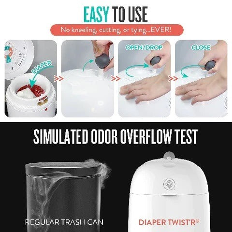 Prince Lionheart Nappy Twist'R White Airtight Bin for Dirty Nappies