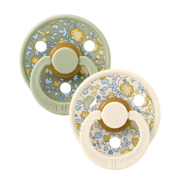 BIBS x LIBERTY - Set 2 suzete Colour Eloise Latex, tetina rotunda, 0 luni+-Ivory/Sage