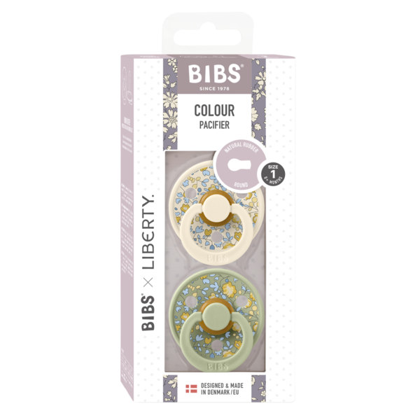 BIBS x LIBERTY - Set 2 suzete Colour Eloise Latex, tetina rotunda, 0 luni+-Ivory/Sage