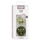 BIBS - Set 2 suzete Colour Latex, tetina rotunda, 0 luni +-Sage/Hunter Green