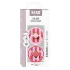 BIBS - Set 2 suzete Colour Studio Collection Stripe Latex, tetina rotunda, 0 luni+-Baby Pink