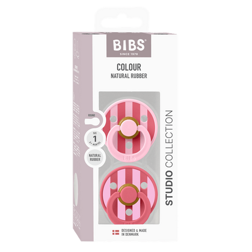BIBS Set 2 suzete Colour Studio Collection Stripe Latex tetina rotunda 0 luni+ Baby Pink latex