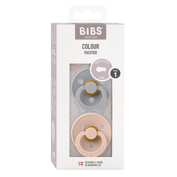 BIBS - Set 2 suzete Colour Latex, tetina rotunda, 0 luni +-Cloud/Blush