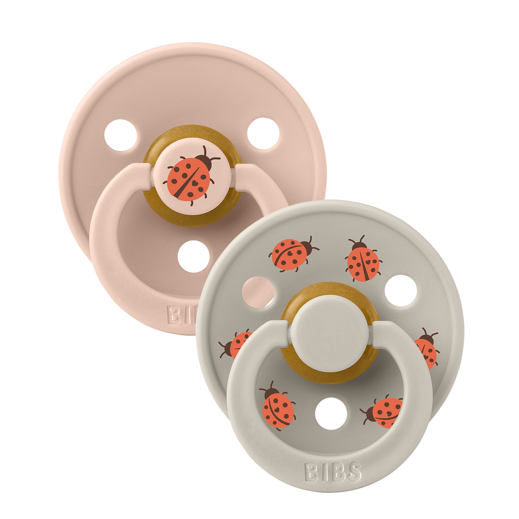 BIBS - Set 2 suzete Colour Studio Collection Ladybug Latex, tetina rotunda, 6 luni+-Blush Mix
