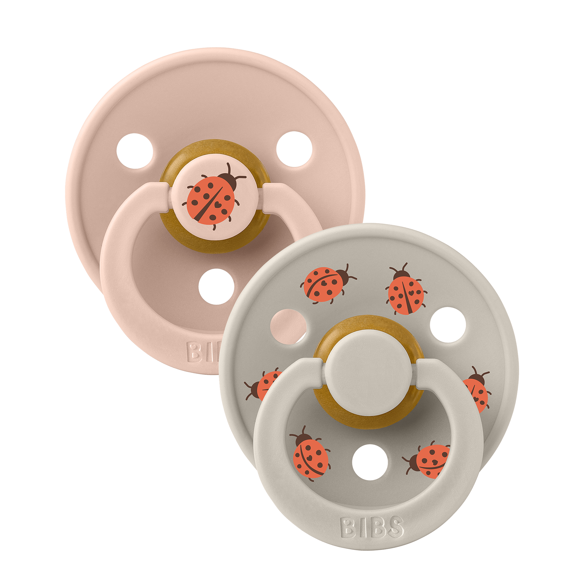 BIBS - Set 2 suzete Colour Studio Collection Ladybug Latex, tetina rotunda, 6 luni+-Blush Mix