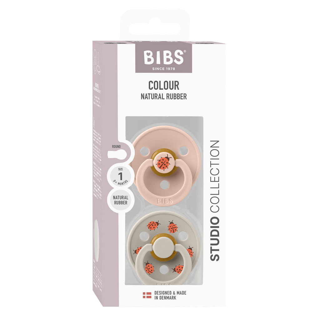 BIBS - Set 2 suzete Colour Studio Collection Ladybug Latex, tetina rotunda, 6 luni+-Blush Mix