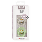 BIBS - Set 2 suzete Colour Latex, tetina rotunda, 0 luni +-Sand/Pistachio