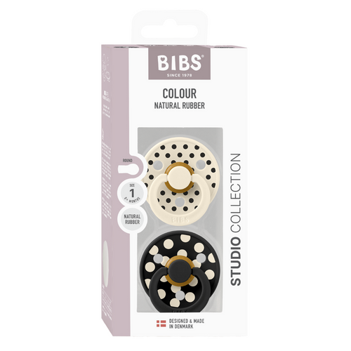 BIBS Set 2 suzete Colour Studio Collection Polka Dots tetina rotunda latex 0 luni+
