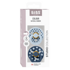 BIBS - Set 2 suzete Colour Studio Collection Polka Dots, tetina rotunda, 0 luni+-Baby Blue/Steel Blue