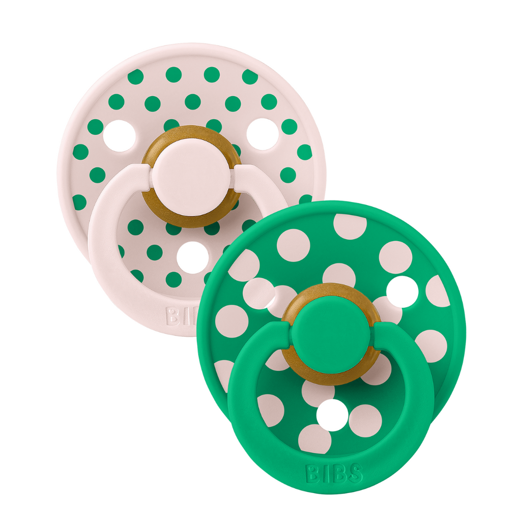 BIBS - Set 2 suzete Colour Studio Collection Polka Dots, tetina rotunda, 0 luni+-Petal/Cactus