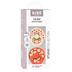 BIBS - Set 2 suzete Colour Studio Collection Polka Dots, tetina rotunda, 0 luni+-Ivory/Tango