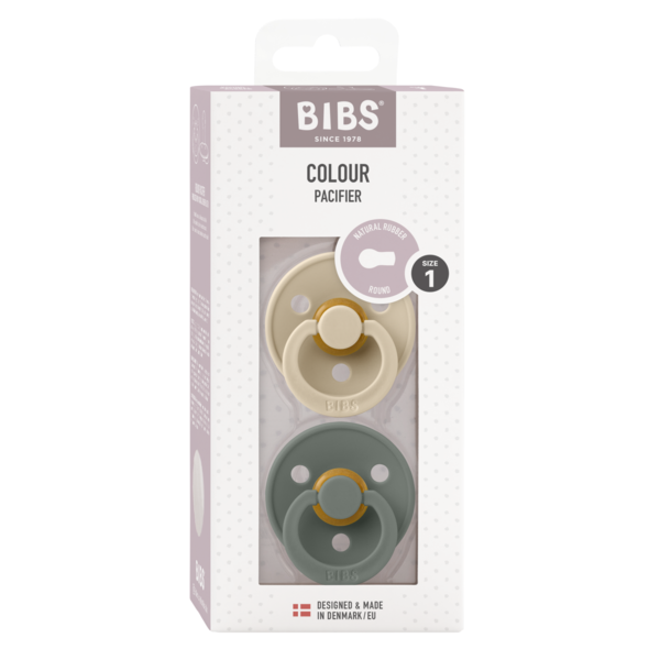 BIBS - Set 2 suzete Colour Latex, tetina rotunda, 0 luni +-Vanilla/Pine
