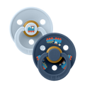BIBS Set 2 suzete Colour Studio Collection Holiday Train Steel tetina rotunda din latex 0 luni+ Baby Blue