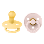 BIBS - Set 2 suzete Colour Latex, tetina rotunda, 0 luni +-Pale Butter/Petal