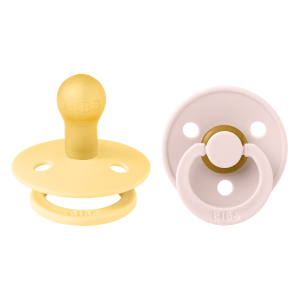 BIBS - Set 2 suzete Colour Latex, tetina rotunda, 0 luni +-Pale Butter/Petal