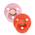 BIBS - Set 2 suzete Colour Latex, tetina rotunda, 0 luni +-Baby Pink/Tango
