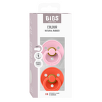 BIBS - Set 2 suzete Colour Latex, tetina rotunda, 0 luni +-Baby Pink/Tango