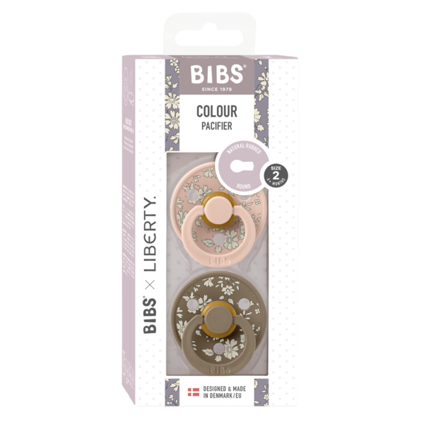 BIBS x LIBERTY - Set 2 suzete Colour Capel Latex, tetina rotunda, 6 luni+-Dark Oak/Blush