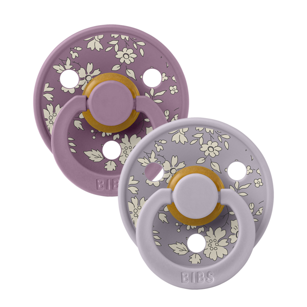 BIBS x LIBERTY - Set 2 suzete Colour Capel Latex, tetina rotunda, 6 luni+-Fossil Grey/Mauve