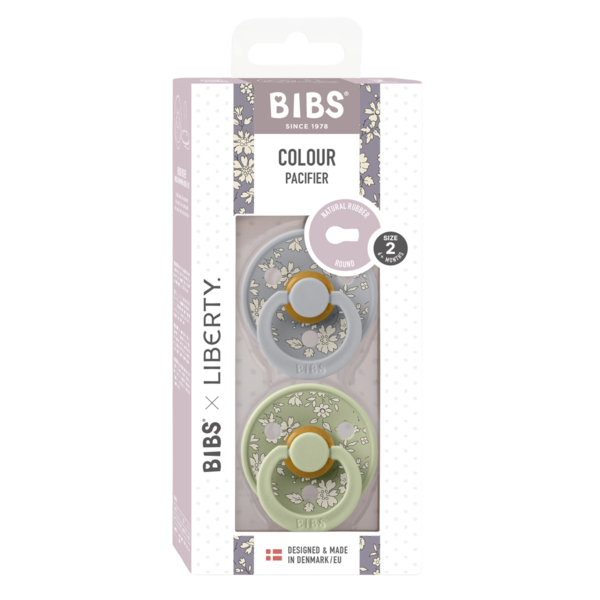 BIBS x LIBERTY - Set 2 suzete Colour Capel Latex, tetina rotunda, 6 luni+-Sage/Cloud