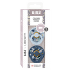 BIBS x LIBERTY - Set 2 suzete Colour Chamomile Lawn Latex, tetina rotunda, 6 luni+-Baby Blue/Steel Blue