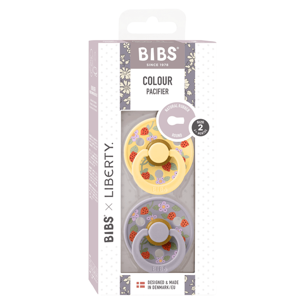 BIBS x LIBERTY - Set 2 suzete Colour Strawberries and Cream Latex, tetina rotunda, 6 luni+