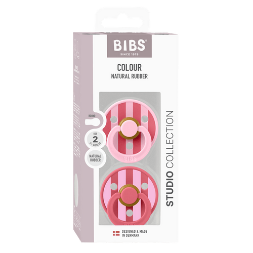 BIBS Set 2 suzete Colour Studio Collection Stripe Latex tetina rotunda 6 luni+ Baby Pink