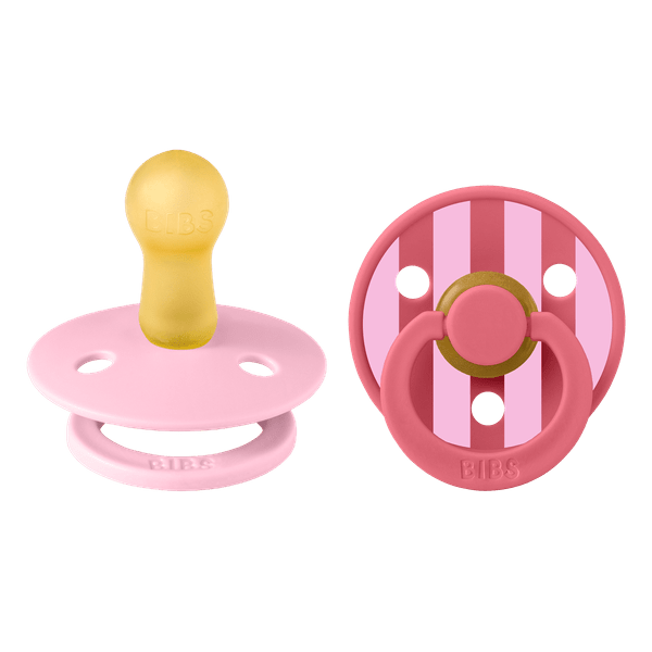 BIBS - Set 2 suzete Colour Studio Collection Stripe Latex, tetina rotunda, 6 luni+-Baby Pink