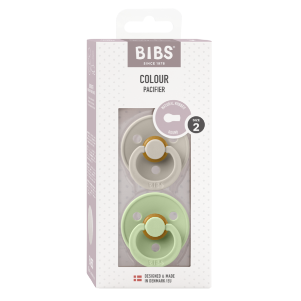 BIBS - Set 2 suzete Colour Latex, tetina rotunda, 6 luni +-Sand/Pistachio