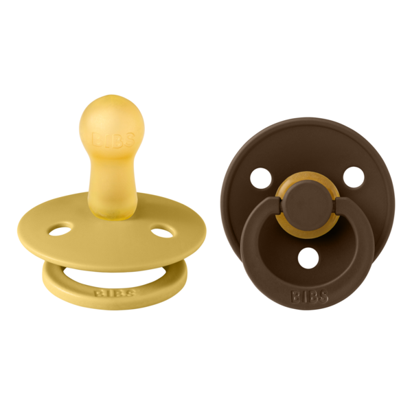 BIBS - Set 2 suzete Colour Latex, tetina rotunda, 6 luni +-Mustard/Mocha