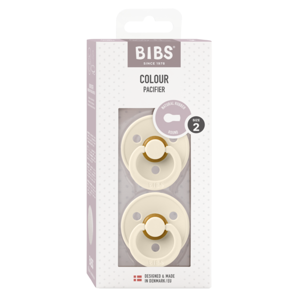 BIBS - Set 2 suzete Colour Latex, tetina rotunda, 6 luni +-Ivory