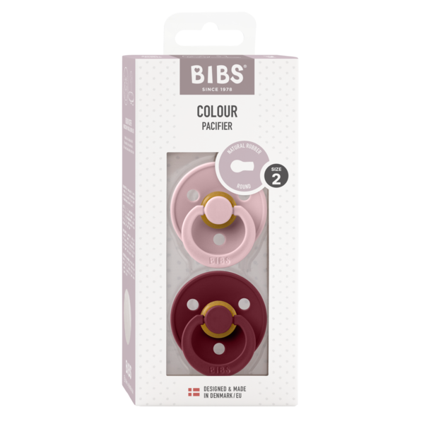 BIBS - Set 2 suzete Colour Latex, tetina rotunda, 6 luni +-Pink Plum/Elderberry