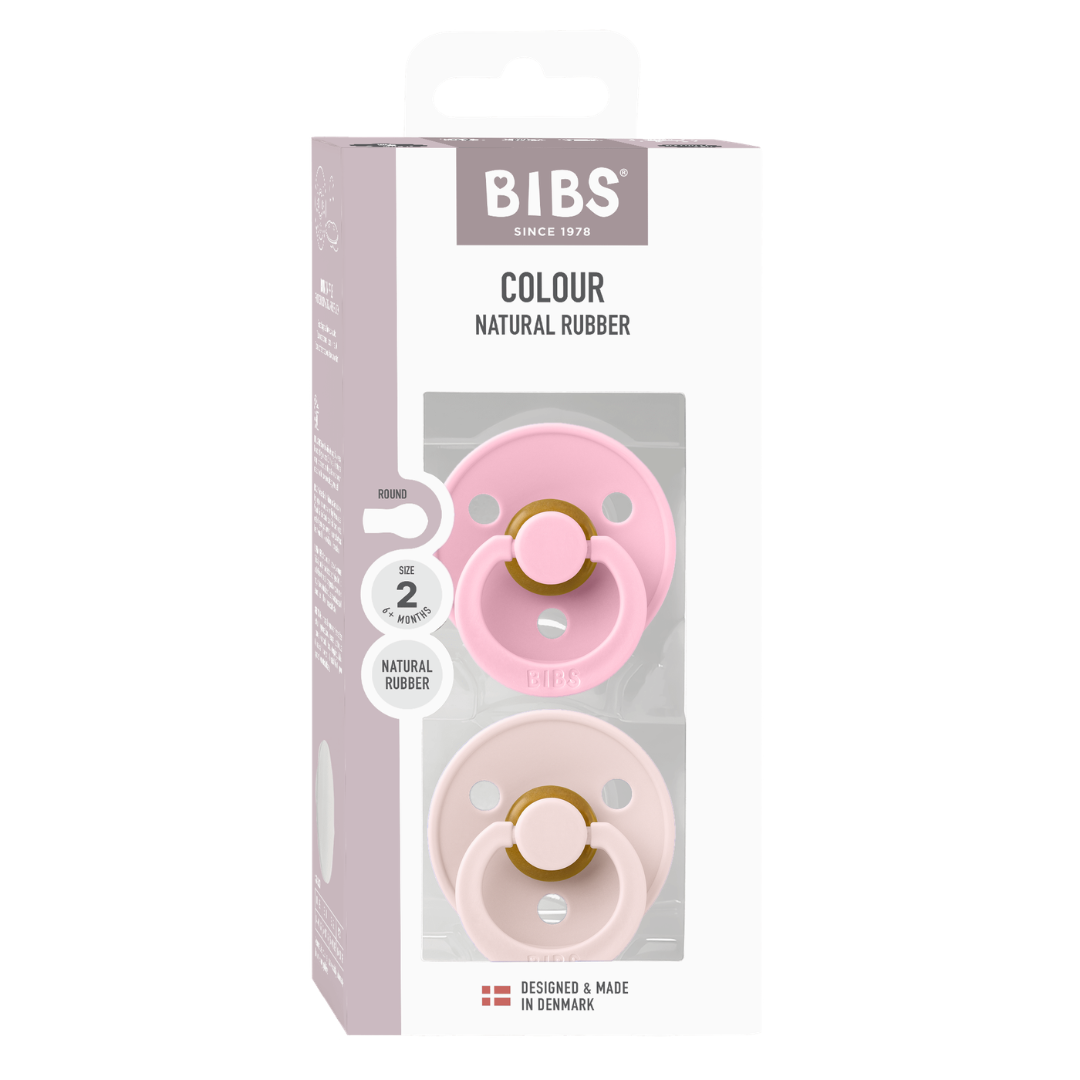 BIBS - Set 2 suzete Colour Latex, tetina rotunda, 6 luni +-Petal/Baby Pink