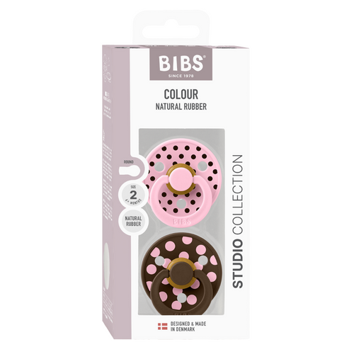 BIBS Set 2 suzete Colour Studio Collection Polka Dots tetina rotunda 6 luni+ latex Baby Pink/Mocha