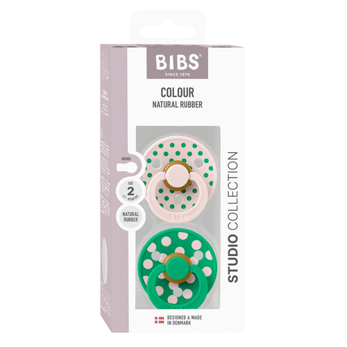BIBS Set 2 suzete Colour Studio Collection Polka Dots tetina rotunda 6 luni+ Petal Cactus latex
