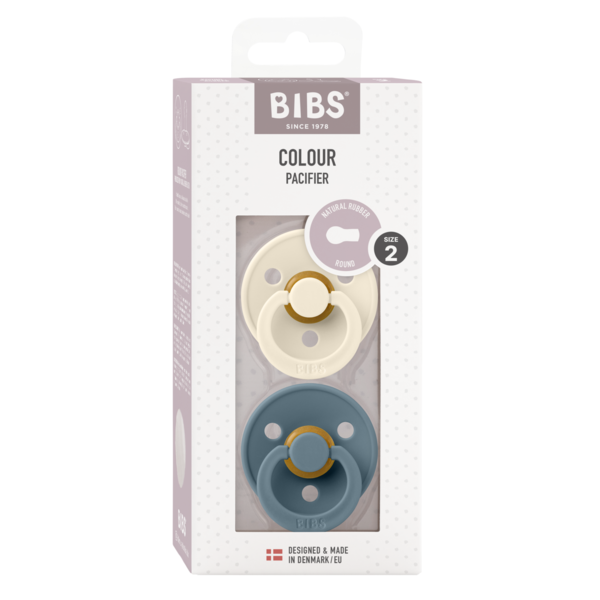 BIBS - Set 2 suzete Colour Latex, tetina rotunda, 6 luni +-Ivory/Petrol