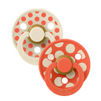 BIBS - Set 2 suzete Colour Studio Collection Polka Dots, tetina rotunda, 6 luni+-Ivory/Tango