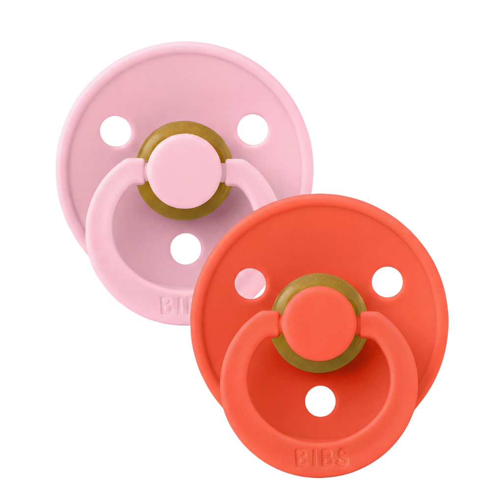BIBS - Set 2 suzete Colour Latex, tetina rotunda, 6 luni +-Baby Pink/Tango