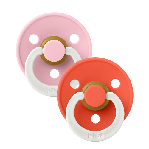 BIBS Set 2 suzete fosforescente Colour Glow Latex tetina rotunda 6 luni + Baby Pink Tango