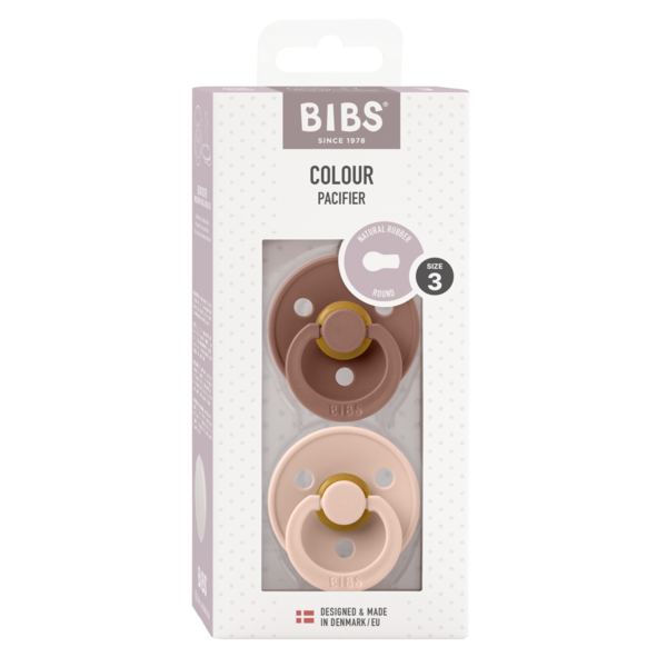 BIBS - Set 2 suzete Colour Latex, tetina rotunda, 18 luni +-Blush/Woodchuck