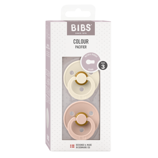 BIBS - Set 2 suzete Colour Latex, tetina rotunda, 18 luni +-Ivory/Blush