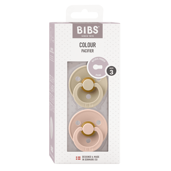 BIBS - Set 2 suzete Colour Latex, tetina rotunda, 18 luni +-Vanilla/Blush